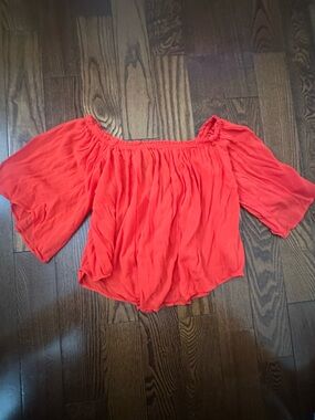 Zara Bright Red Off-Shoulder Peasant Top